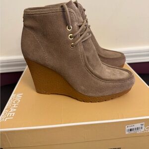 Michael Kors Brown Suede Wedge Booties